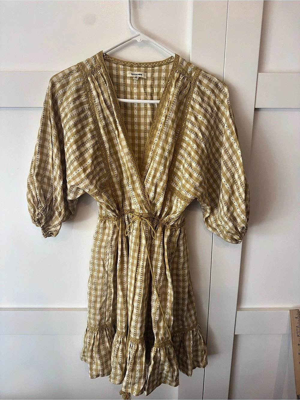 Max Studio Gingham Mini Dress in Yellow & White- Size XS
